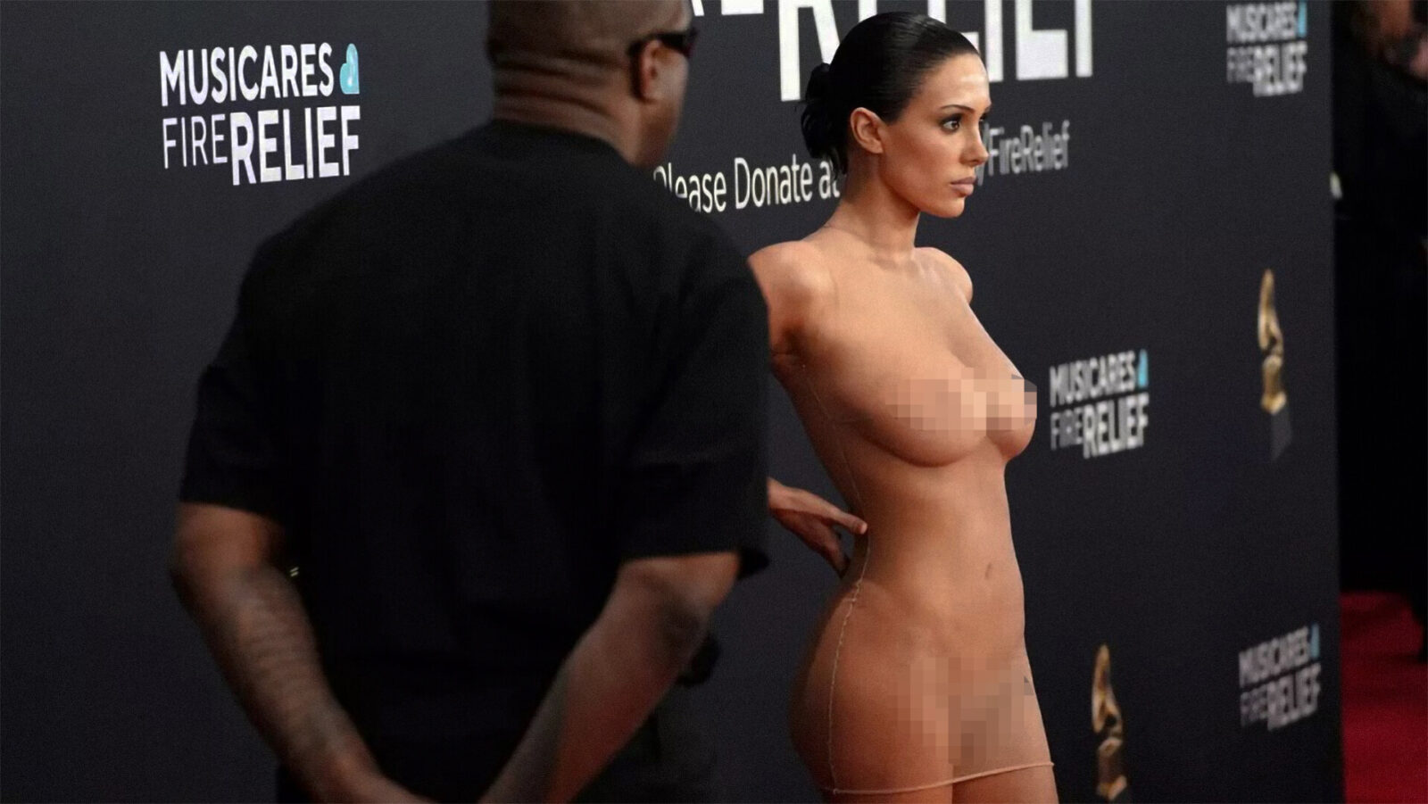 Kanye West and Bianca Censori nude at 2025 Grammys